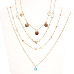 ⭐4 Multi Layer Gold Coin Star Evil Eye Necklace⭐